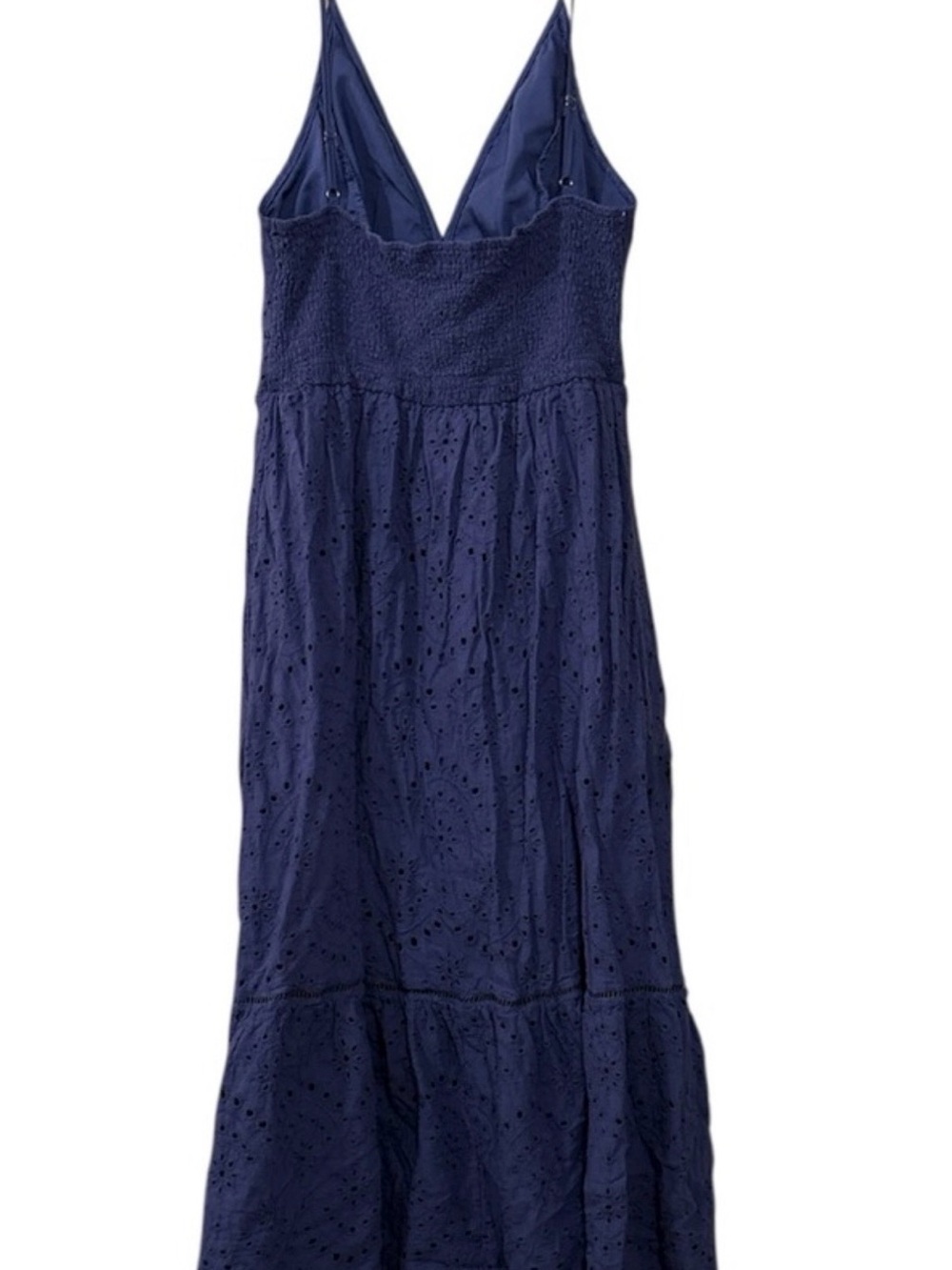 Simple Navy Eyelet Button-Front Maxi Dress - Picture 2 of 3
